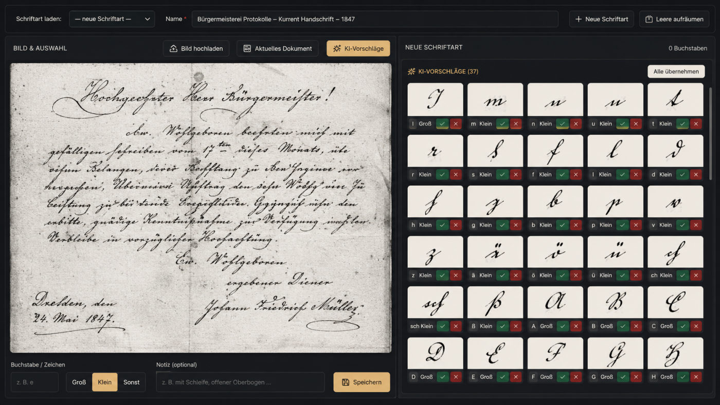 Letter library: individual characters cut out into a personal reference library