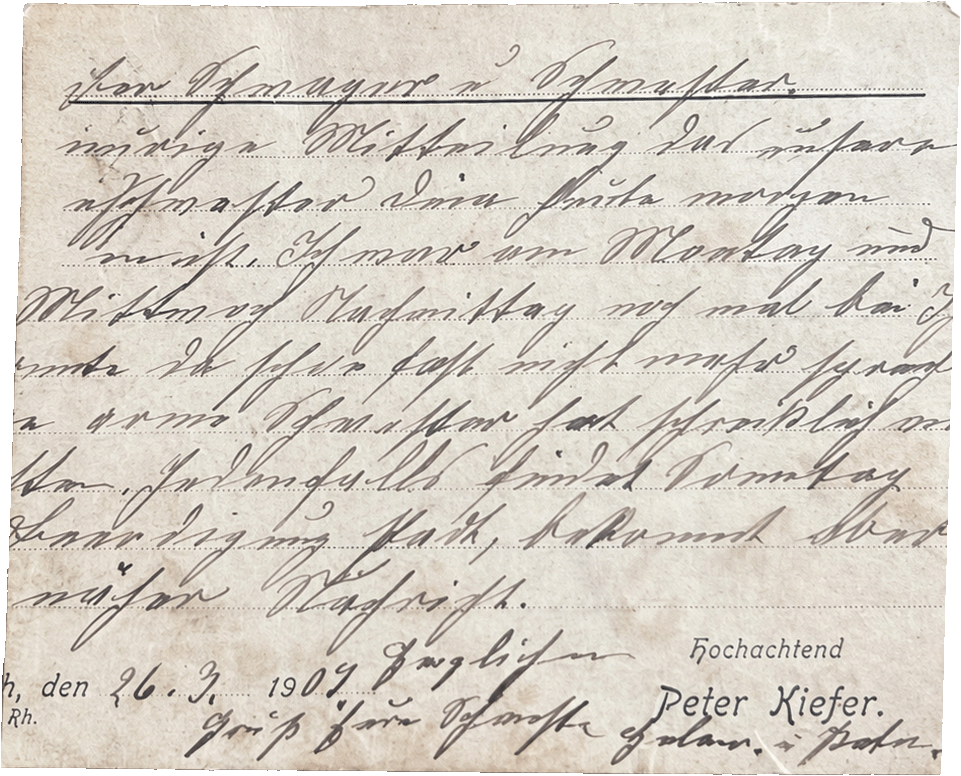 Handwritten death notice from 1909 in old cursive script