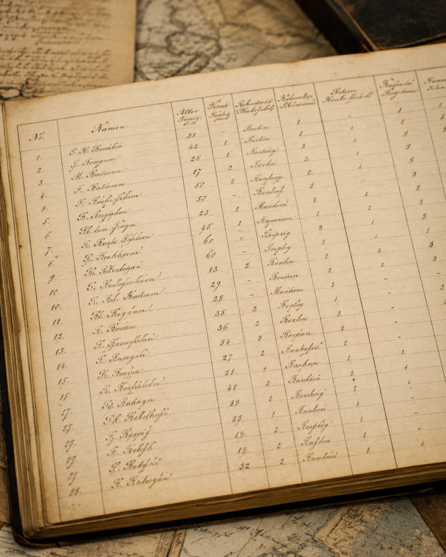 Historical register in table form