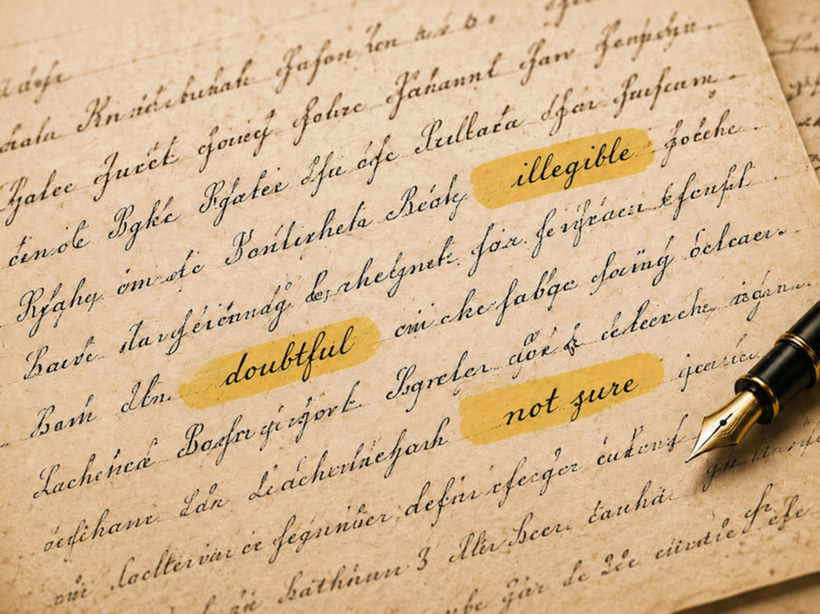 Handwriting with uncertain words highlighted